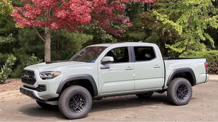 2021 Toyota Tacoma TRD Pro Lunar Rock front end profile view wheels