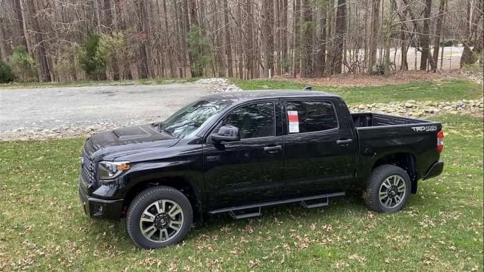 2021 Toyota Tundra SR5 CrewMax with TRD Sport package Midnight Black profile view