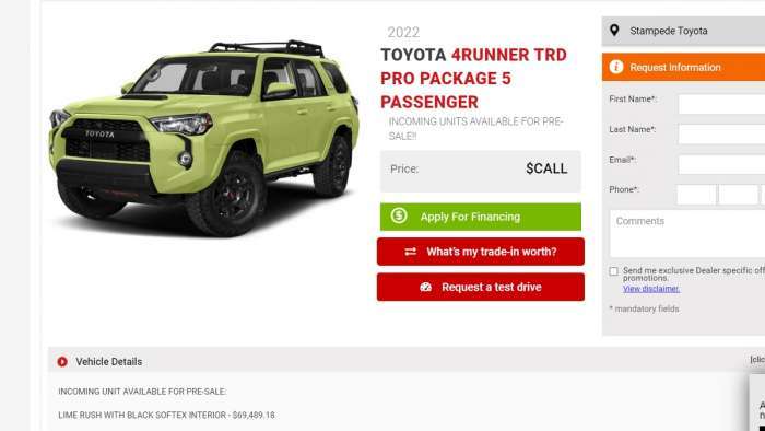 2022 Toyota 4Runner TRD Pro Lime Rush profile view front end