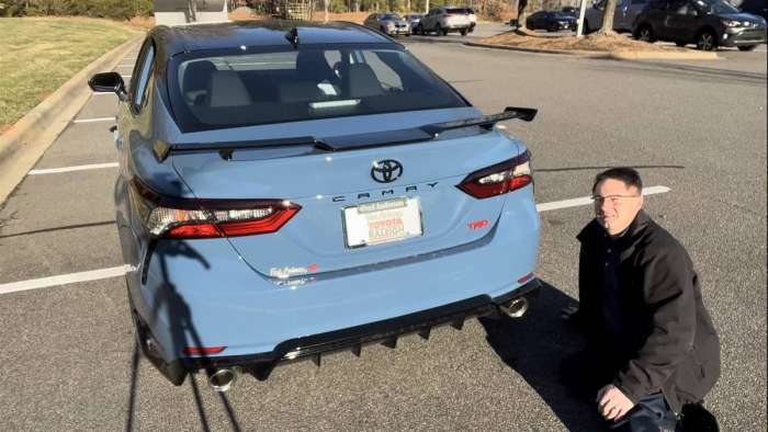 2022 Toyota Camry TRD Cavalry Blue back end rear end
