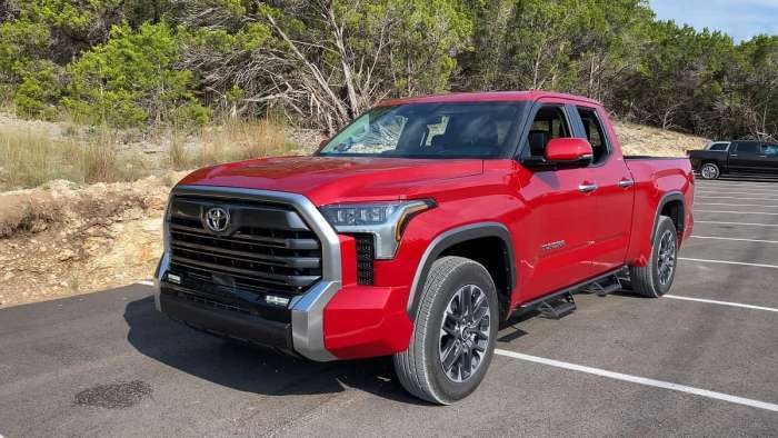 2022 Toyota Tundra Limited Super Sonic Red back end profile view