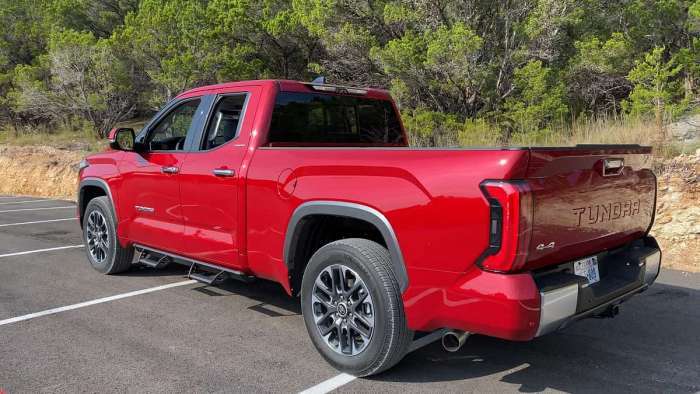 2022 Toyota Tundra Limited Supersonic Red back end rear end profile view