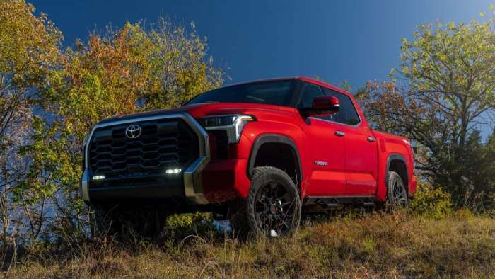 2023 Toyota Tundra CrewMax Supersonic Red front end profile view