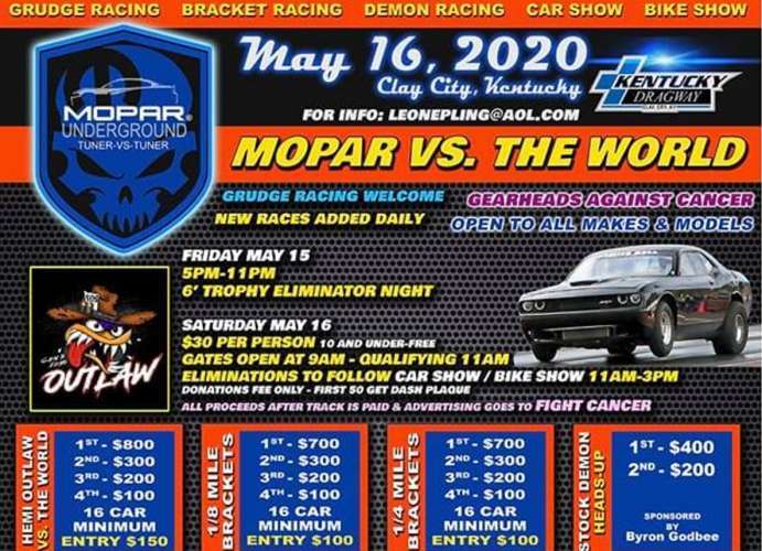Mopar Versus the World Racing Event Flyer features the Hellcat Challenger
