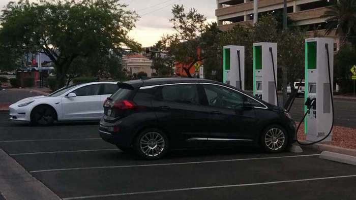 Tesla Model 3 and Chevy Bolt charging