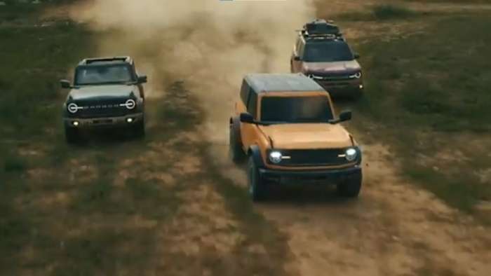 Ford's video used these three Broncos to demonstrate off-road-navigation