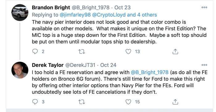 Bronco enthusiast Tweets at Jim Farley