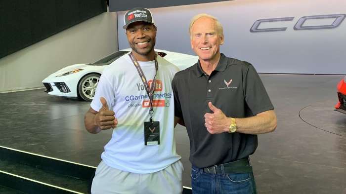 Clarence Garner of Torque News with Tadge of GM at the 2020 C8 Corvette unveling event
