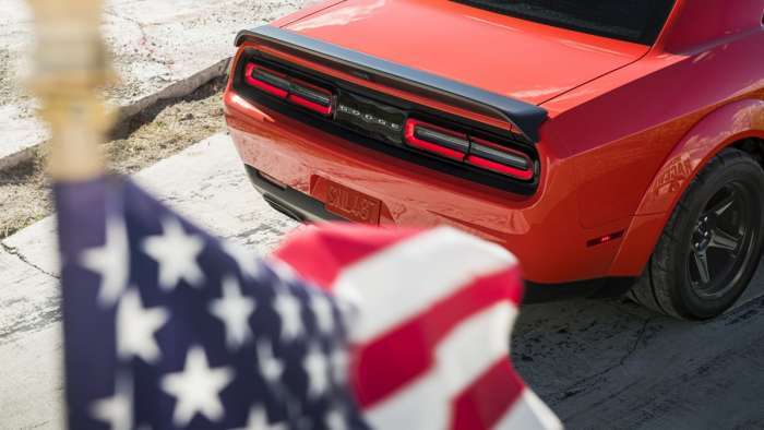 2020 Dodge Challenger SRT Super Stock with the American Flag