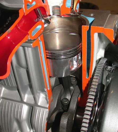 Cutaway OHV six-cylinder engine by Ford