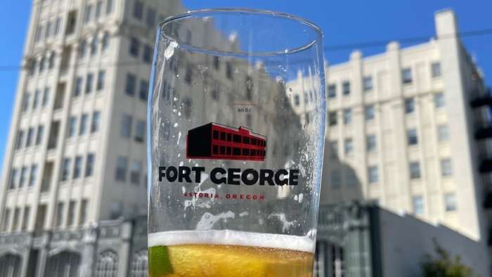Lager beer in glass at Fort George brewery