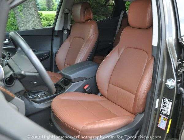 The front seats of the 2013 Hyundai Santa Fe Sport AWD 2.0T 