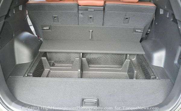 The rear cargo area of the 2013 Hyundai Santa Fe Sport AWD 2.0T