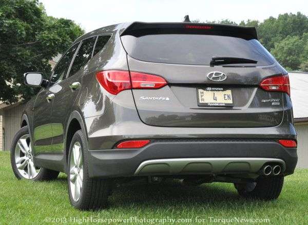 The rear end of the 2013 Hyundai Santa Fe Sport AWD 2.0T 