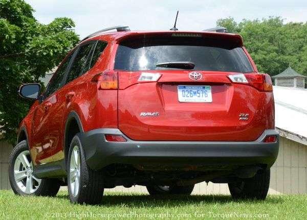 The rear end of the 2013 Toyota RAV4 XLE AWD