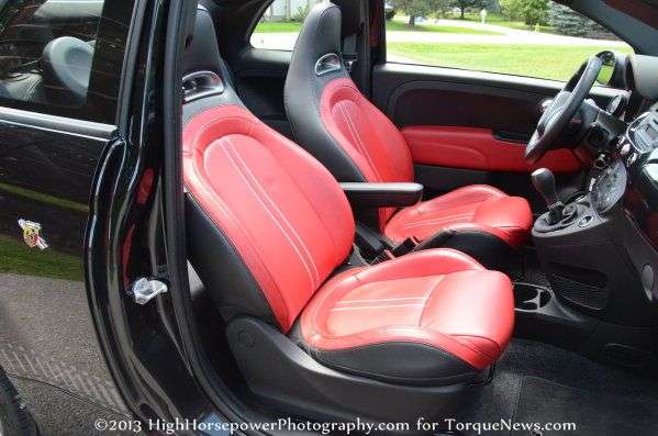 The front seats of the 2013 Fiat 500C Abarth