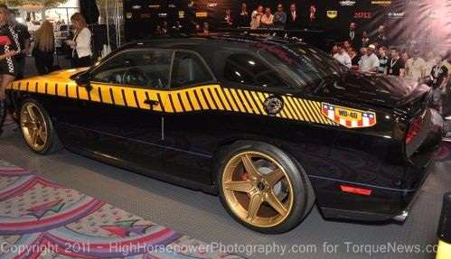 Rear sideview of WD40/SEMA Cares Dodge Challenger SRT8