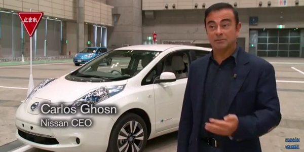 Carlos Ghosn in Self-Driving Nissan LEAF