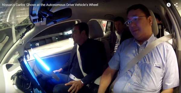 Nissan CEO driving self-driven car