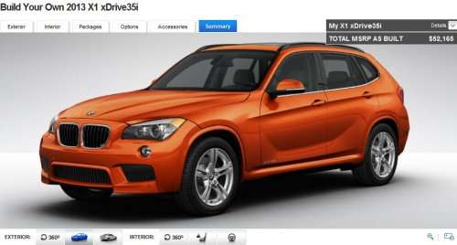 A screenshot of the 2013 BMW X1 build page