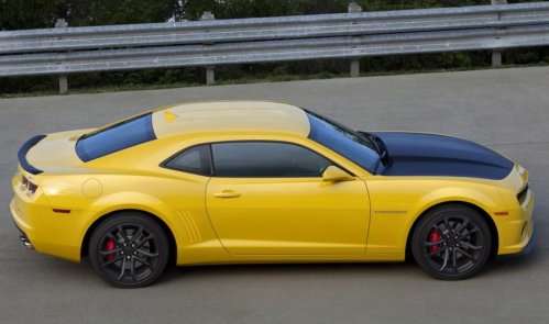 The side profile of the 2013 Chevrolet Camaro 1LE in yellow