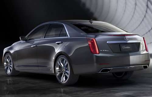 A rear end view of the 2014 Cadillac CTS sedan