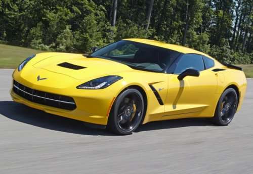 The front end of the 2014 Chevrolet Corvette Stingray Z51 in Velocity Yellow