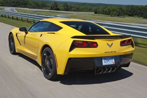 The rear end of the 2014 Chevrolet Corvette Stingray Z51 in Velocity Yellow