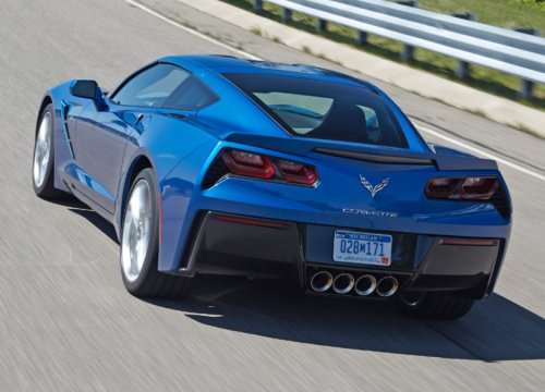The back end of the 2014 Chevrolet Corvette Stingray Z51 in Laguna Blue 