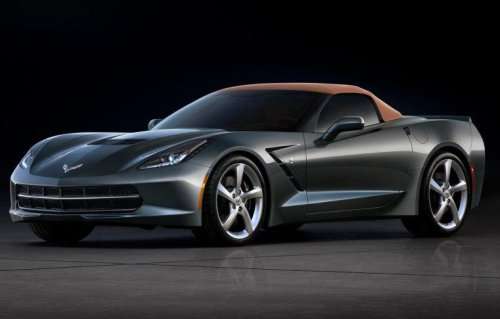 The front end of the 2014 Chevrolet Corvette Stingray Convertible, top up
