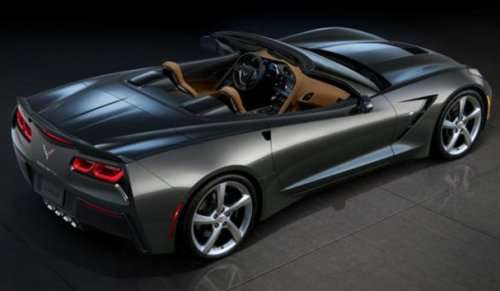 The rear end of the 2014 Chevrolet Corvette Stingray Convertible, top down