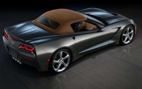 The rear end of the 2014 Chevrolet Corvette Stingray Convertible with the top up