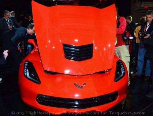  The 2014 Chevrolet Corvette Stingray with the hood up.