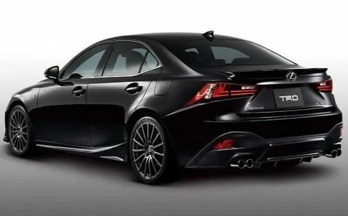 The rear end of the 2014 Lexus IS wearing TRD accessories