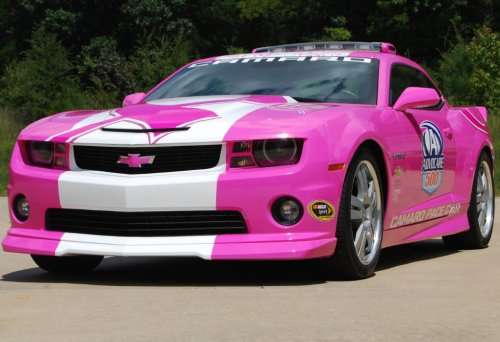 The Chevrolet Camaro pace car in bright pink