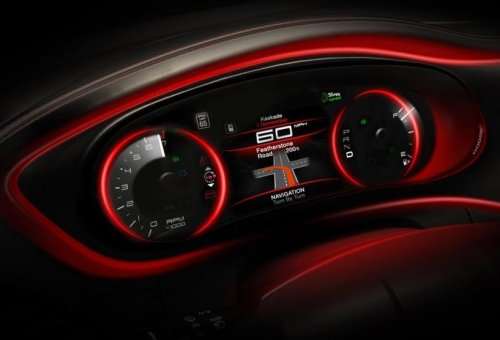 The gauge cluster of the 2013 Dodge Dart