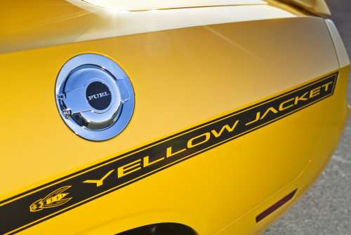 The rear quarter panel of the Dodge Challenger SRT8 392 Yellow Jacket 
