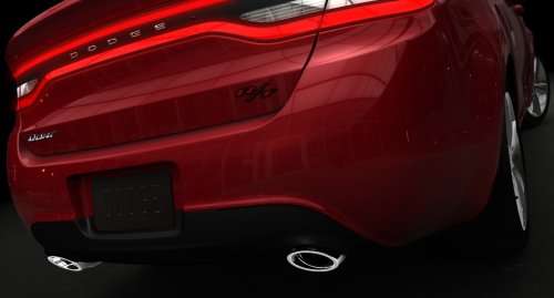 The rear end teaser of the 2013 Dodge Dart R/T