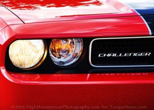 The headlight of the Dodge Challenger