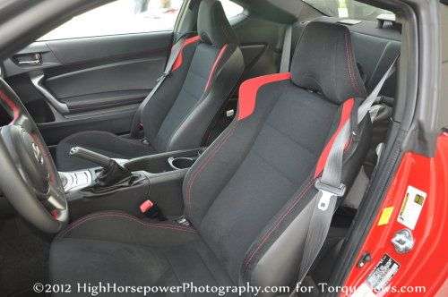 The the front seats of the 2013 Scion FR-S