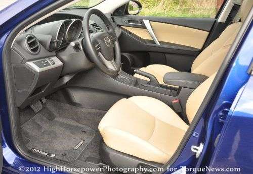 The interior of the 2012 Mazda 3i Grand Touring sedan