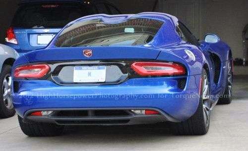 The 2013 SRT Viper GTS in metallic blue from the rear corner