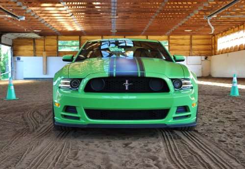 The front end of the 2013 Ford Mustang Boss 302 