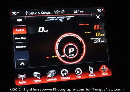 The 8.4 inch touchscreen of the 2012 Dodge Charger SRT8