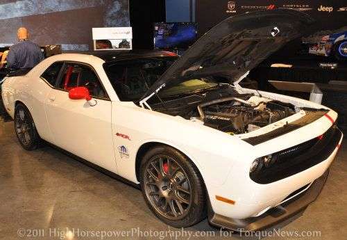 The hood up shot of the Dodge Challenger SRT8 ACR