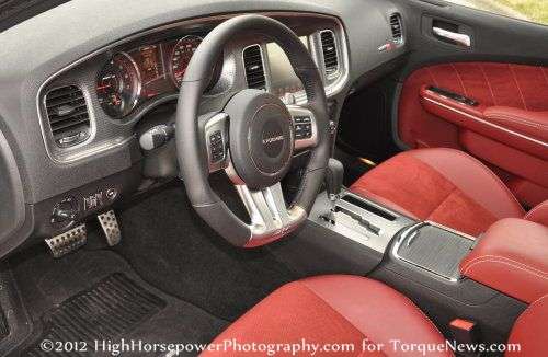The front interior of the 2012 Dodge Charger SRT8