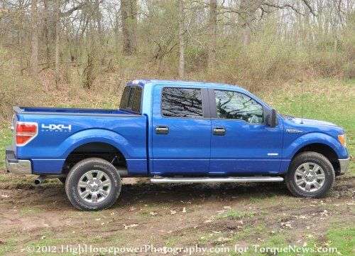 The side profile of the 2012 Ford F150 4x4 XLT EcoBoost
