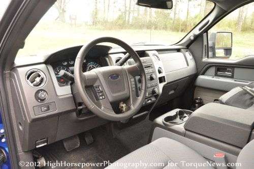 The front interior of the 2012 Ford F150 4x4 XLT EcoBoost
