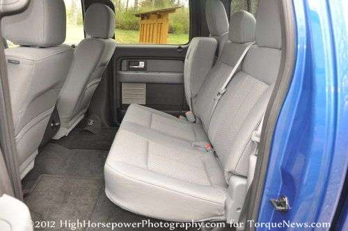 The rear interior of the 2012 Ford F150 4x4 XLT EcoBoost