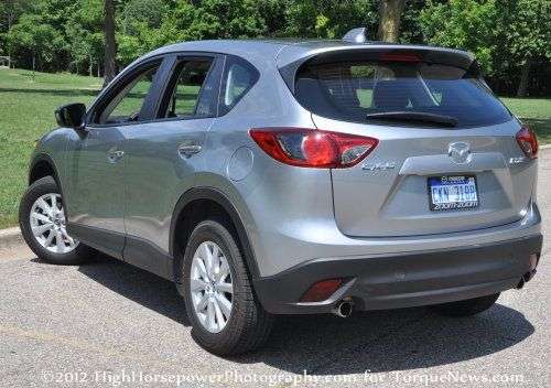 The rear end of the 2013 Mazda CX5 Sport